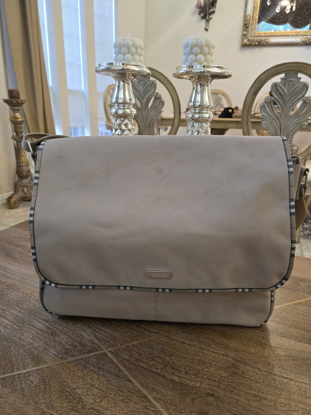 Burberry Beige Messenger Bag with Check Trim
